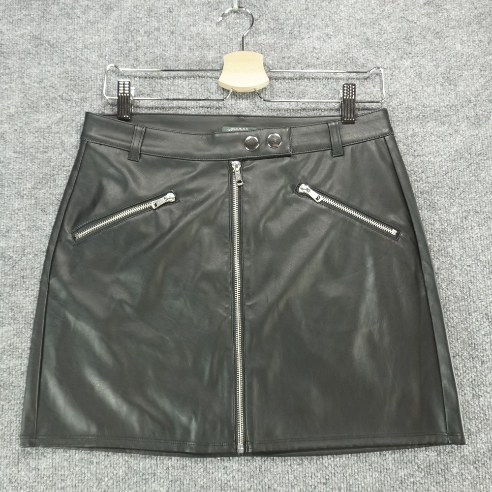 Wild‎ Fable Black Faux Leather Moto Mini Skirt Front Zip Size 8